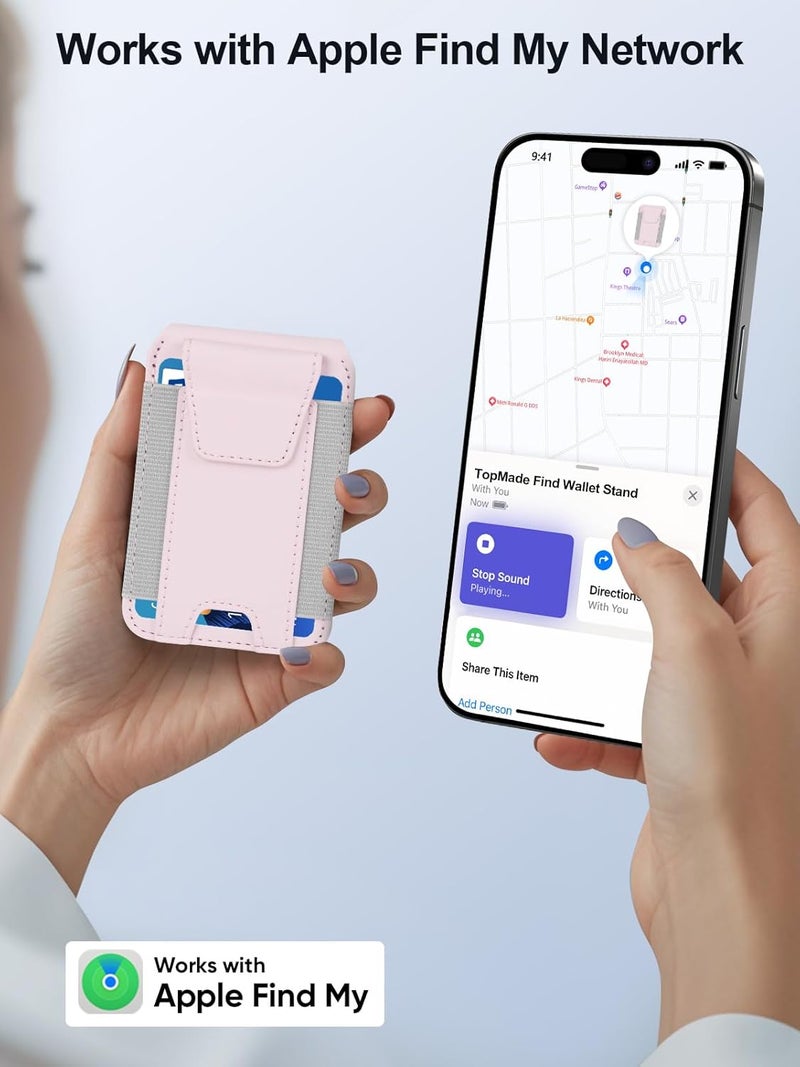 TopMade for Magsafe Wallet, Works with Apple Find My, Strongest Magnetic Wallet for iPhone 17/16/15/14/13/12 Series, Mganetic Card Holder with Adjustable Stand, RFID Blocking, 9 Cards Holder, Pink - Image 2